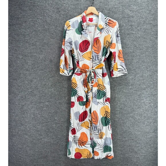 Periodical Jumpsuit Women XS White Floral Belted Collared Long Sleeve Pockets - Picture 1 of 6